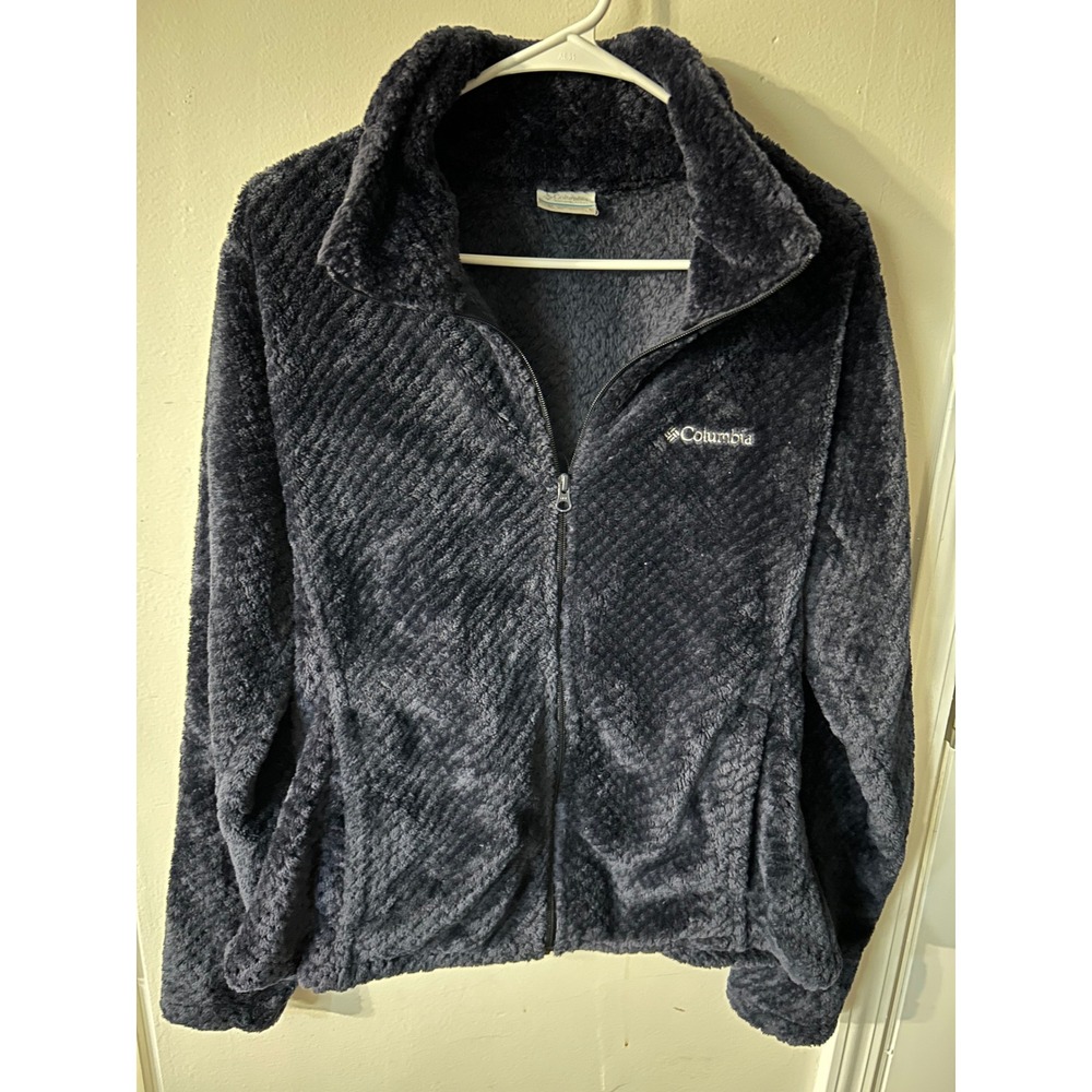 Columbia Fire Side II Sherpa Full Zip Fleece Jacket Navy Blue XL0668 Womens L